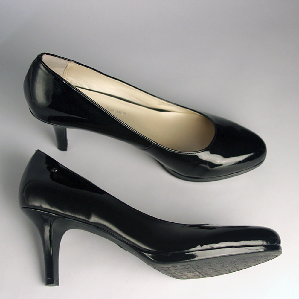 Etienne Aigner shiny black patent leather pumps
